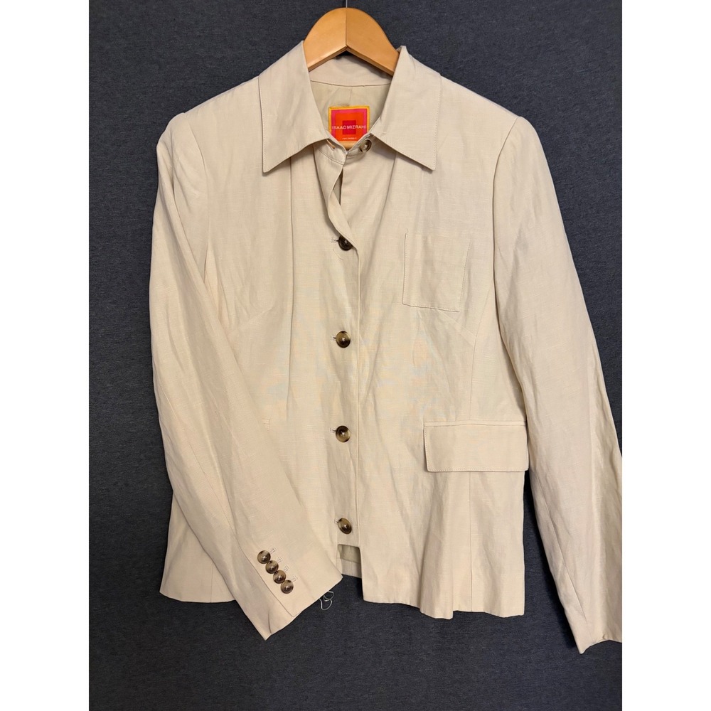 ISAAC MIZRAHI TARGET‎ Silk Linen Blend Blazer Cream Size 12 Professional Office